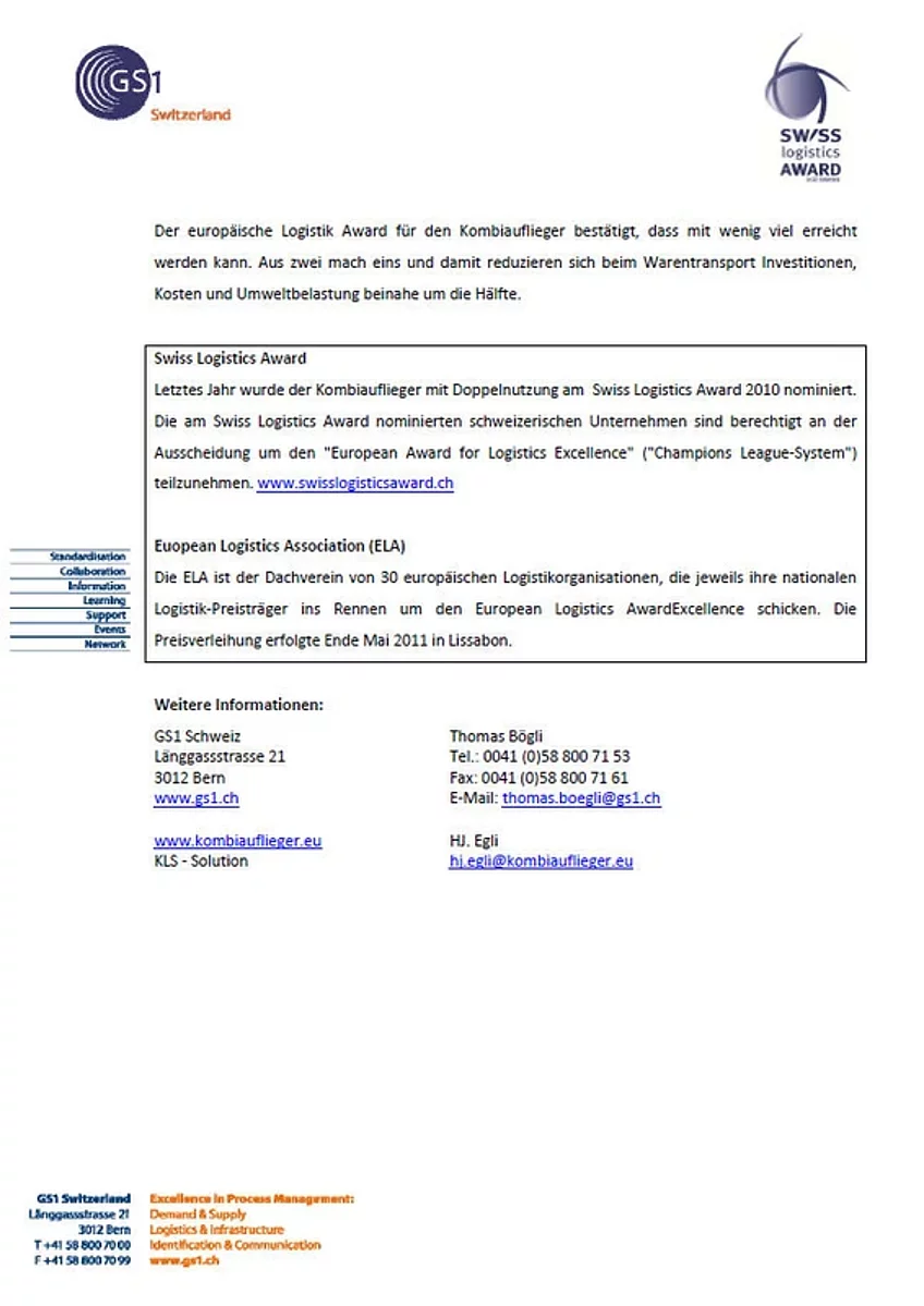 Europäischer Logistics Award 2011 - Badertscher Handels- und Invest AG